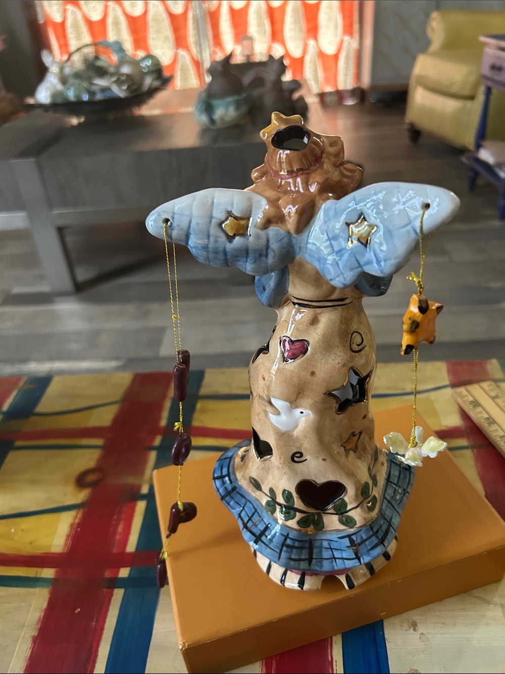 Blue SkyHand-Painted Angel Figurine Lantern - Blue, Yellow, Cream very Detailed - Picture 11 of 12